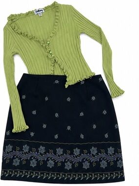 Y2K Pistachio Green Ribbed Lettuce Hem Cardigan | Fairycore | M/L